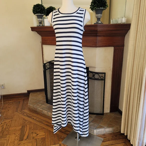 NEW! J Crew High-low Maxi Dress Navy Blue Stripe NWT - Picture 2 of 8